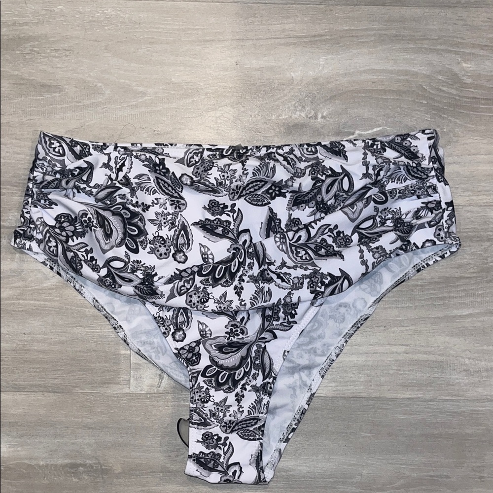 Black and White Floral Bikini Bottom